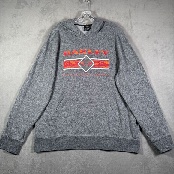 Oakley Hoodie Mens XL Gray Spellout Logo Pullover Sweatshirt Pocket Athleisure - Picture 1 of 11